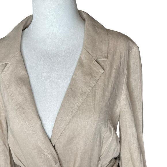 ASOS DESIGN linen mini tux dress with belt in stone sz 12 Large NWT - Picture 11 of 16